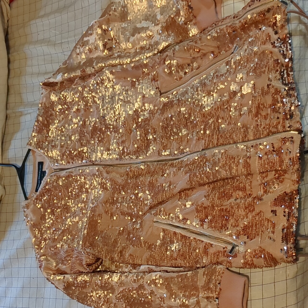 French connection Adette shine oversive burnt velvet look sequined pink coat